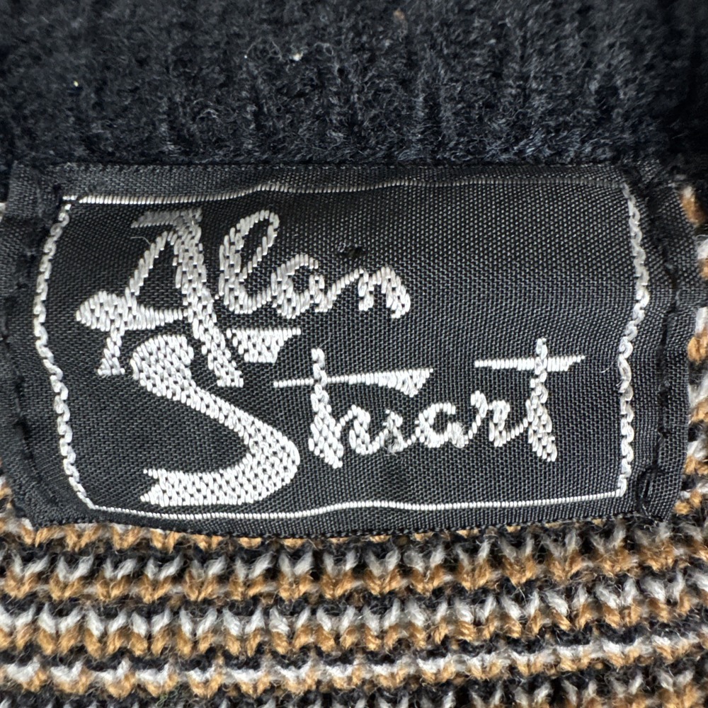 Vintage Alan Stuart Geometric Knit Sweater Men's XL Leather Accent 80s 90s - Picture 5 of 7